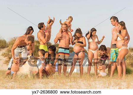 Stock Image - Family and friends. Tarifa, Costa de la Luz, Cadiz, Andalusia, Spain, Southern Europe.. Fotosearch