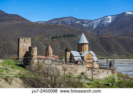 Fortifications of medieval Ananuri Castle complex on the Aragvi River in Georgia. View Large Photo Image Stock Photo - Fortifications of medieval Ananuri Castle complex on the Aragvi River in Georgia.. Fotosearch