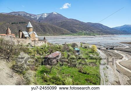 Fortifications of medieval Ananuri Castle complex on the Aragvi River in Georgia. View Large Photo Image Stock Photo - Fortifications of medieval Ananuri Castle complex on the Aragvi River in Georgia.. Fotosearch