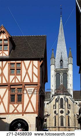 France, Bourgogne, Dijon, Notre-Dame Church, half-timbered house. View Large Photo Image Stock Photo - France, Bourgogne, Dijon, Notre-Dame Church, half-timbered house.. Fotosearch