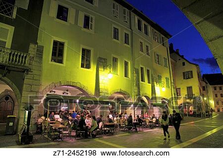 France, Rhne-Alpes, Annecy, street scene, night, people. View Large Photo Image Stock Photo - France, Rhne-Alpes, Annecy, street scene, night, people.. Fotosearch