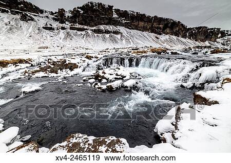 Frozen waterfall, Iceland. View Large Photo Image Stock Photo - Frozen waterfall, Iceland.. Fotosearch