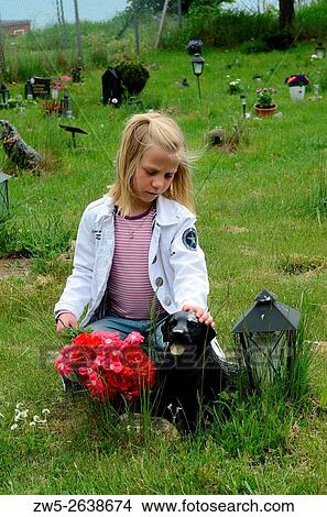 Little girl at her pets grave in Ystad, Sweden. View Large Photo Image Picture - Little girl at her pets grave in Ystad, Sweden.. Fotosearch