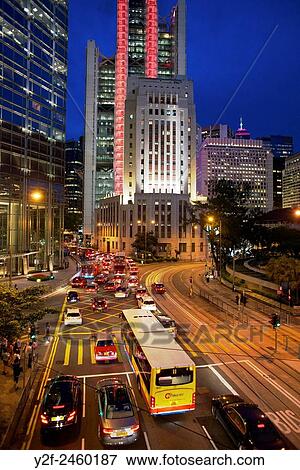night traffic on Queens Road Central, Hong Kong. View Large Photo Image Stock Photo - night traffic on Queens Road Central, Hong Kong.. Fotosearch