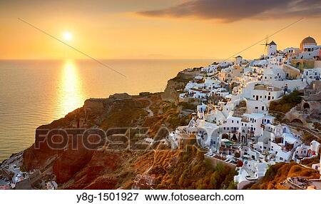 Stock Photo - Oia village, Santorini Island, Cyclades, Greece. Fotosearch