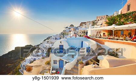 Stock Photo - Oia village, Santorini Island, Cyclades, Greece. Fotosearch