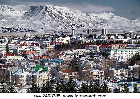 Stock Photography - Panoramic views from La Perla top floor view point, Reykjavik, Iceland.. Fotosearch