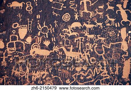 Stock Photo - Petroglyphs on Newspaper Rock, Newspaper Rock State Park, Utah USA.. Fotosearch