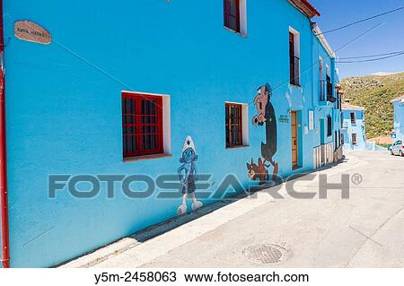 Stock Image - Pueblo Jzcar in blue, the Serrania de Ronda, Malaga province, Andalusia, Spain, Europe.. Fotosearch