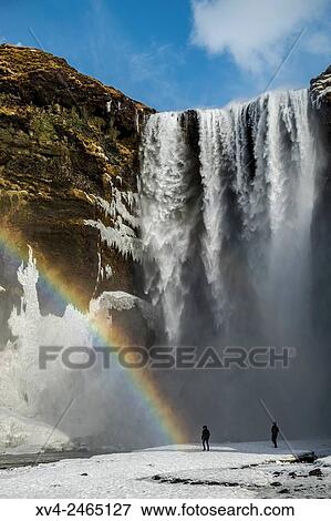 Skogafoss waterfall in winter, Iceland. View Large Photo Image Stock Photo - Skogafoss waterfall in winter, Iceland.. Fotosearch