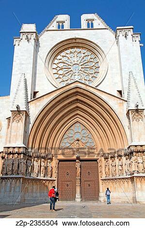 Spain, Catalonia, Low angle view of Tarragona Cathedral under clear sky View Large Photo Image Picture - Spain, Catalonia, Low angle view of Tarragona Cathedral under clear sky. Fotosearch