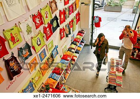 Stock Photograph - Store-shirt serigraphy workshop, Ciutat Vella, Barcelona, Catalonia, Spain. Fotosearch