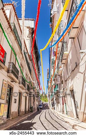 Stock Image - Street in the Barrio Alto, Lisboa, Portugal.. Fotosearch
