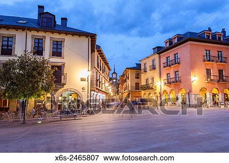 Stock Photo - Townhall square in Ponferrada, Way of St. James, Leon, Spain.. Fotosearch
