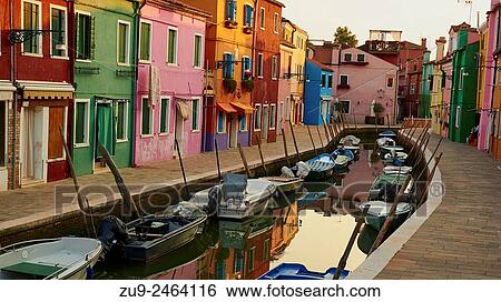 Tranquil dawn canalside scene, Burano, Venetian Lagoon, Veneto, Italy, Europe. View Large Photo Image Stock Photograph - Tranquil dawn canalside scene, Burano, Venetian Lagoon, Veneto, Italy, Europe.. Fotosearch