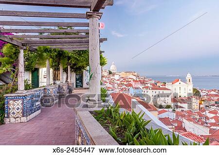 Stock Photo - View of Alfama quarter from Mirador de Portas do Sol, Lisboa, Portugal.. Fotosearch