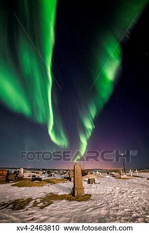 Vogar cemetery and sky by Night, Iceland. View Large Photo Image Stock Image - Vogar cemetery and sky by Night, Iceland.. Fotosearch