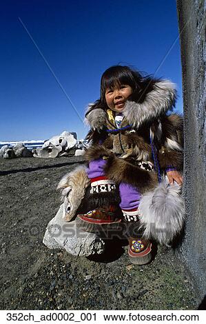 Stock Photography of Inupiat Eskimo girl in Traditional Parka Barrow AK ...