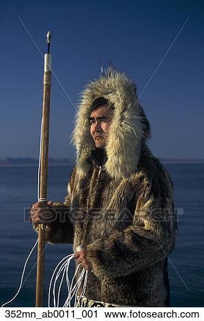 Stock Photography of Inupiaq Eskimo w/Harpoon in Traditional Hunting ...