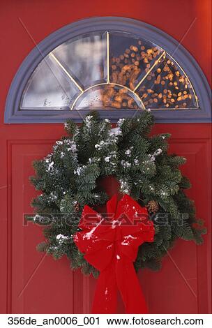 Christmas Wreath On Door Alaska Winter Portrait Pr Stock Image