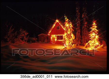 Girdwood Southcentral Alaska Christmas Lights Cabin Trees Winter