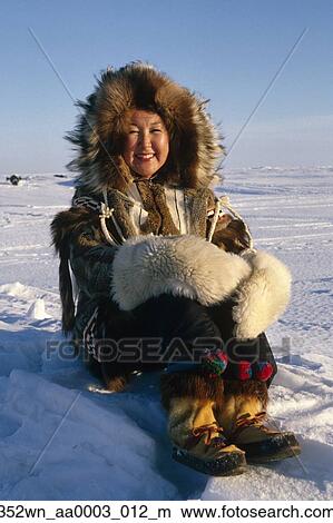 Stock Photo of Inupiat Eskimo Woman in Fur Parka Nome AK Winter 352wn ...