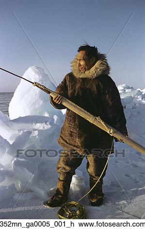 Stock Photo of Portrait of Alaskan native eskimo whaler w/harpoon ...