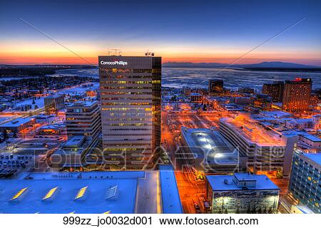 Rooftop view of downtown Anchorage and the Conoco Phillips building ...