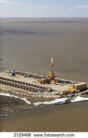 Aerial Of Oil Drilling Rig @ Prudhoe Bay Oil Field North Slope Arctic ...