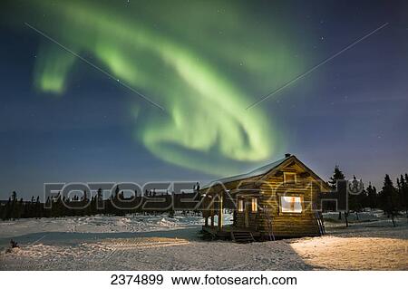 Aurora Borealis Over Moose Creek Cabin In The White Mountains