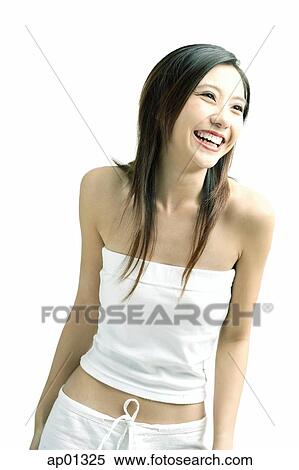 Woman smiling, looking away View Large Photo Image Stock Photography - Woman smiling, looking away. Fotosearch