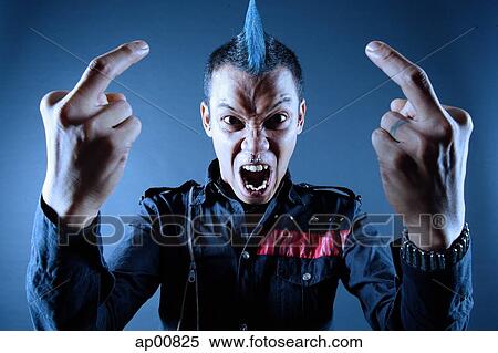 Man with mohawk, mouth open, making hand sign View Large Photo Image Stock Photography - Man with mohawk, mouth open, making hand sign. Fotosearch