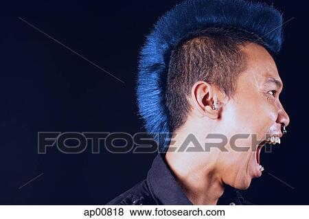Man with mohawk, side view, mouth open View Large Photo Image Stock Photo - Man with mohawk, side view, mouth open. Fotosearch