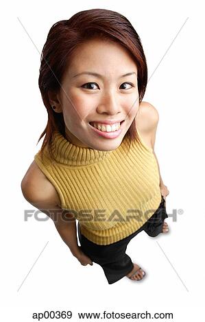 Young woman looking up at camera View Large Photo Image Stock Photo - Young woman looking up at camera. Fotosearch