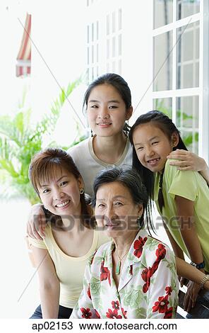 Family of females looking at camera, smiling View Large Photo Image Stock Image - Family of females looking at camera, smiling . Fotosearch