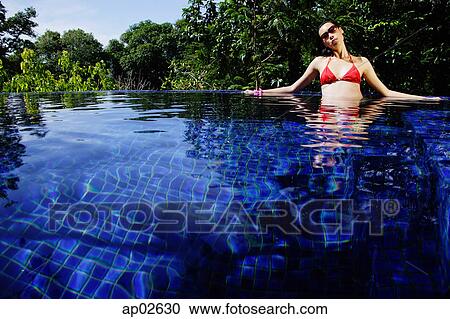 Woman sitting in swimming pool View Large Photo Image Stock Image - Woman sitting in swimming pool. Fotosearch