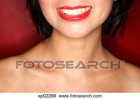 Woman with red lipstick, cropped image View Large Photo Image Stock Photo - Woman with red lipstick, cropped image . Fotosearch