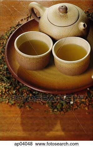 Still life of tea pot and tea cups on tray View Large Photo Image Stock Photo - Still life of tea pot and tea cups on tray. Fotosearch