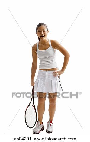 Young woman in tennis outfit, standing with tennis racket View Large Photo Image Stock Image - Young woman in tennis outfit, standing with tennis racket. Fotosearch