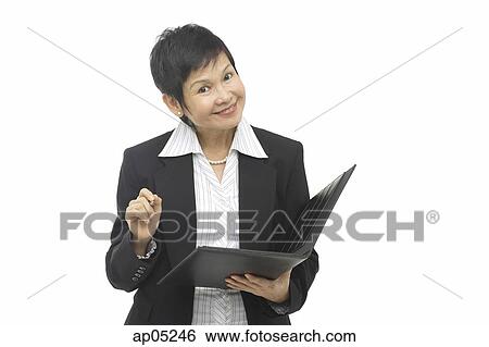 Businesswoman with folder and pen View Large Photo Image Stock Photograph - Businesswoman with folder and pen. Fotosearch