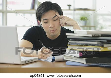 Young adult studying with laptop and books View Large Photo Image Stock Image - Young adult studying with laptop and books. Fotosearch