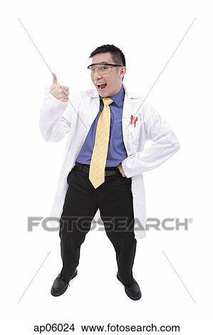 Doctor in lab coat giving thumbs up sign View Large Photo Image Picture - Doctor in lab coat giving thumbs up sign. Fotosearch