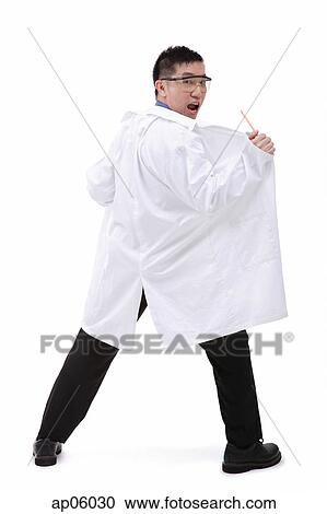 Man in lab coat, looking over shoulder at camera View Large Photo Image Stock Image - Man in lab coat, looking over shoulder at camera. Fotosearch