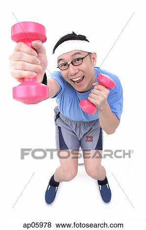 Man sitting on stool, using dumbbells View Large Photo Image Stock Photo - Man sitting on stool, using dumbbells. Fotosearch
