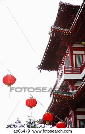 Part of Chinese Temple with red lanterns in front View Large Photo Image Stock Photo - Part of Chinese Temple with red lanterns in front. Fotosearch