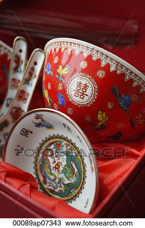 Chinese bowl, saucer and spoon set with the text -Double Happiness View Large Photo Image Stock Image - Chinese bowl, saucer and spoon set with the text -Double Happiness. Fotosearch