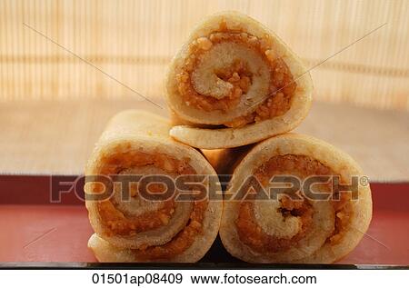 Still life of Chinese pancakes filled with peanut paste View Large Photo Image Stock Photo - Still life of Chinese pancakes filled with peanut paste. Fotosearch