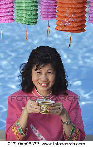 Woman drinking tea, surrounded by Chinese lanterns View Large Photo Image Stock Image - Woman drinking tea, surrounded by Chinese lanterns. Fotosearch