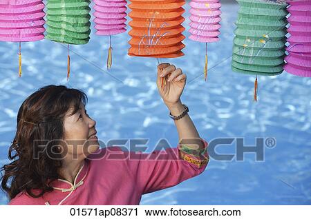 Woman with Chinese lanterns View Large Photo Image Stock Image - Woman with Chinese lanterns. Fotosearch
