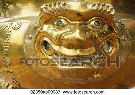 Bronze lion head on incense bowl View Large Photo Image Stock Photo - Bronze lion head on incense bowl. Fotosearch